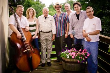 At the sessions for 2011 release I Love: Songs of Fox Hollow, Revisited. From left to right, bass man Mike Bub, keyboard/accordion star Jen Gunderman, Country Music Hall of Famer Tom T. Hall, ace drummer Mark Horn, guitarist/vocalist Eric Brace, Peter and pedal steel guitar great Lloyd Green.

